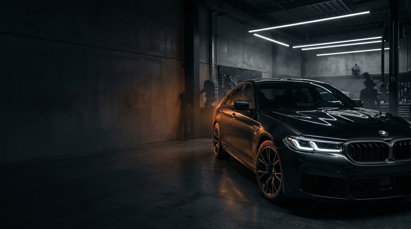 Multi-brand car service workshop with luxury sports car